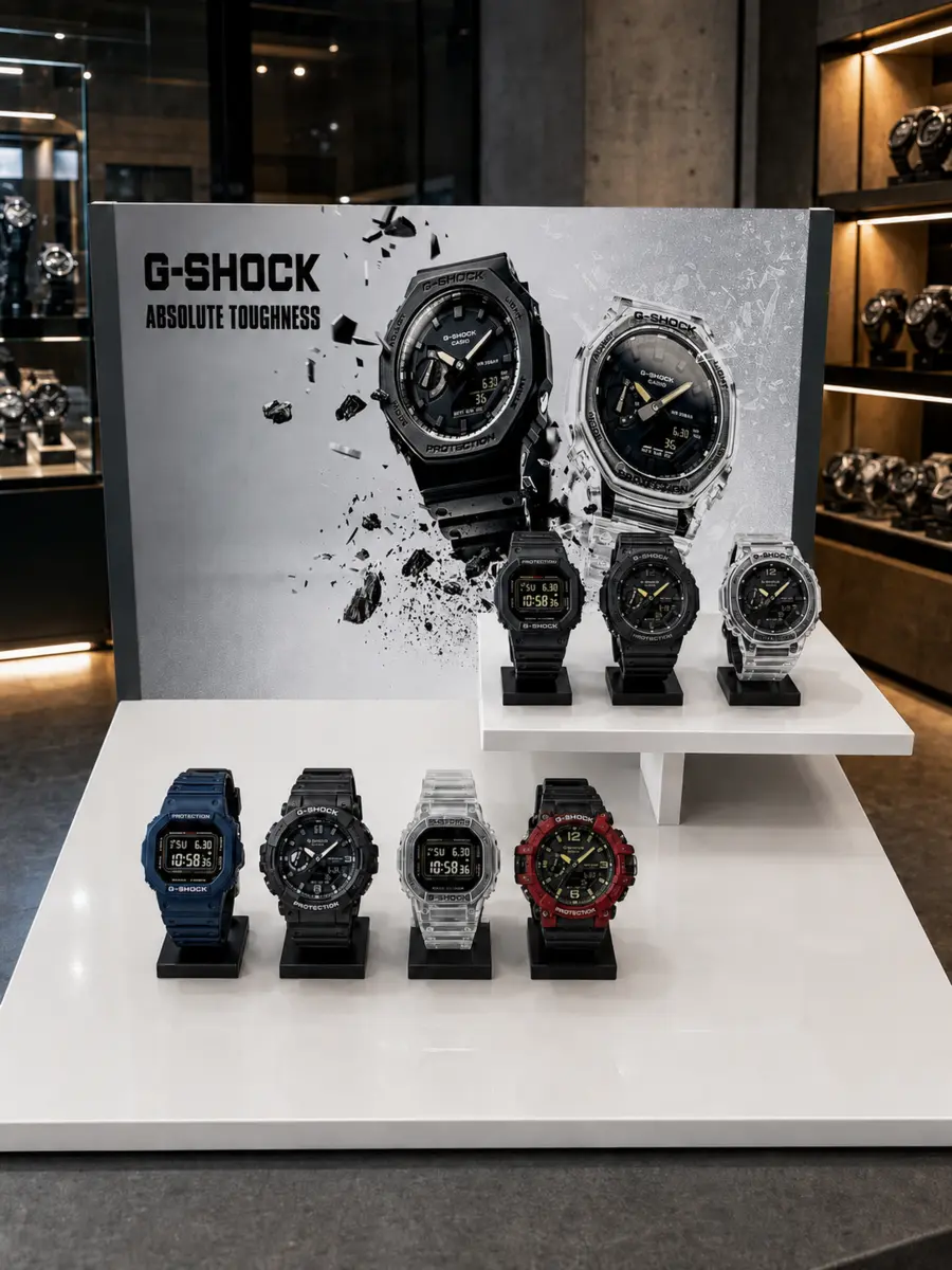 Укомплектований стенд G‑SHOCK у магазині
