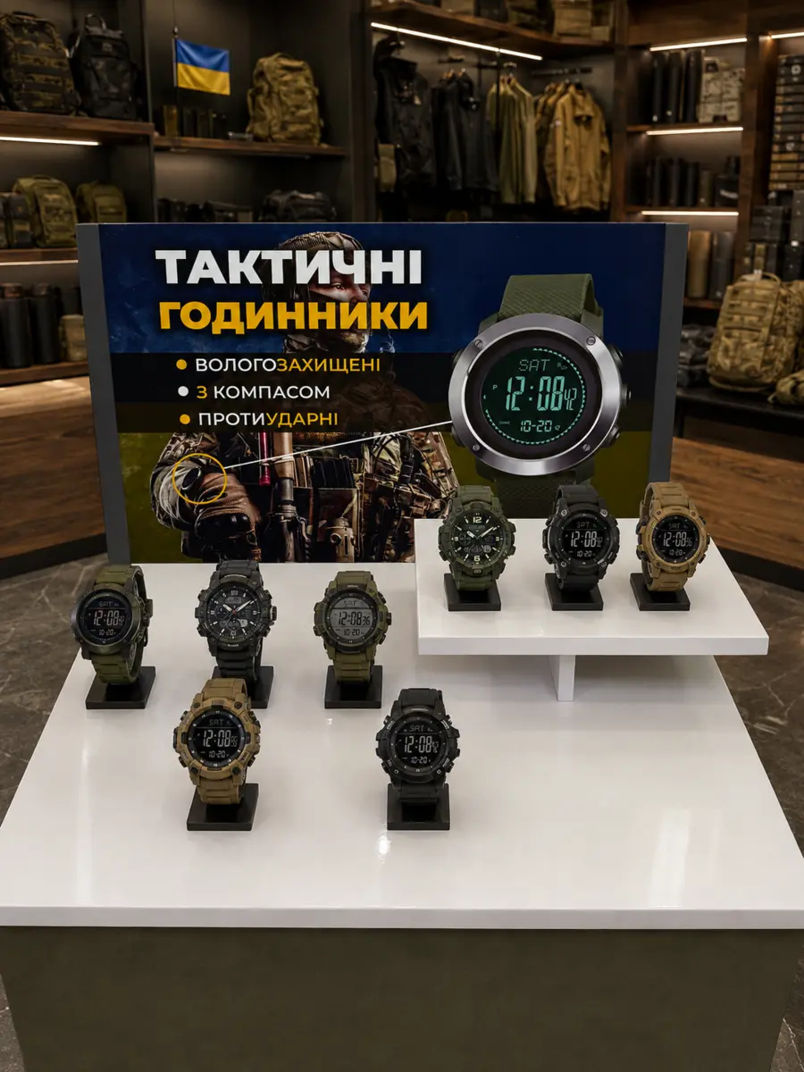Укомплектований стенд Тактичні годинники у магазині
