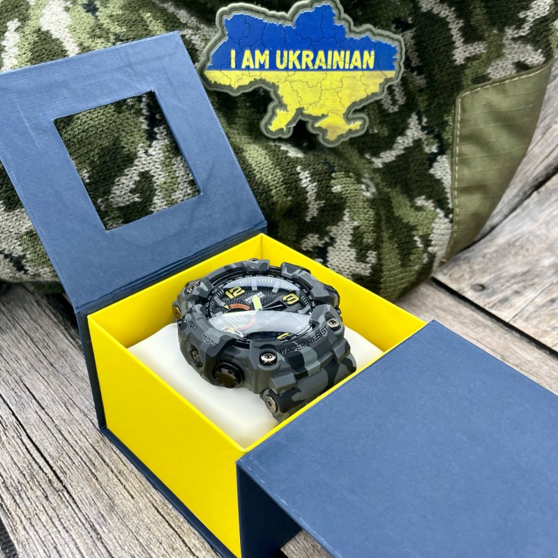 Подарункова картонна коробочка Boxes для годинника синьо-жовта з тризубом (1000-0258)