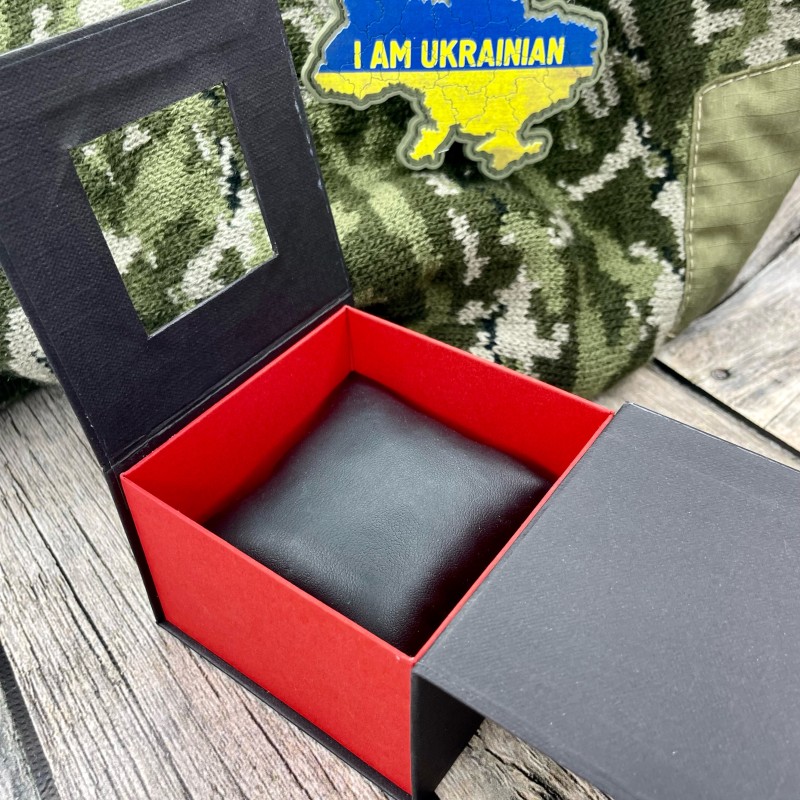 Boxes 1000-0259 Подарункова картонна коробочка для годинника чорно-червона з тризубом