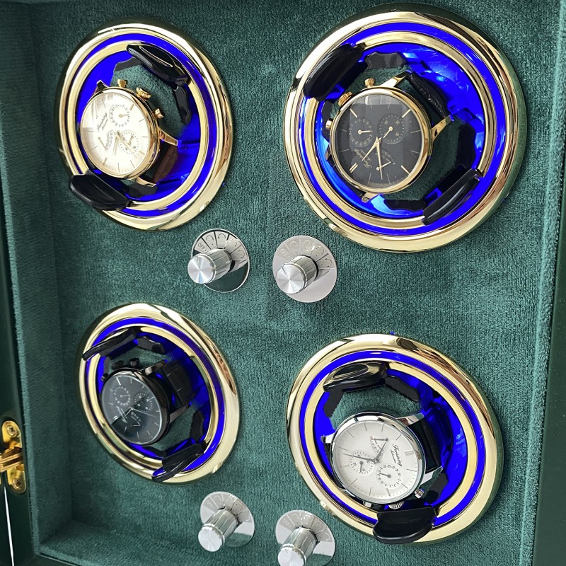 Шкатулка для чотирьох годинників з автопідзаводом Boxes 1000-0292 зелена, тайммувер для автопідзаводу