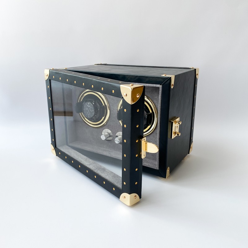 Скринька для двох годинників з автопідзаводом Boxes 1000-0294, чорна матова