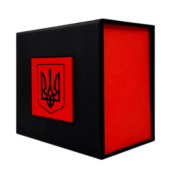 Подарункова картонна коробочка Boxes для годинника чорно-червона з чорним тризубом (1000-0347)