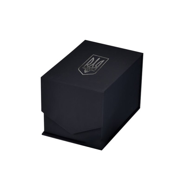 Подарункова коробочка для годинника Boxes 1023 чорна зі срібним гербом України Тризубом