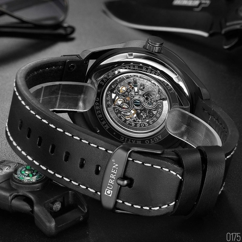 Мужские наручные часы Curren 8299 All Black с кварцевым механизмом и кожаным ремешком