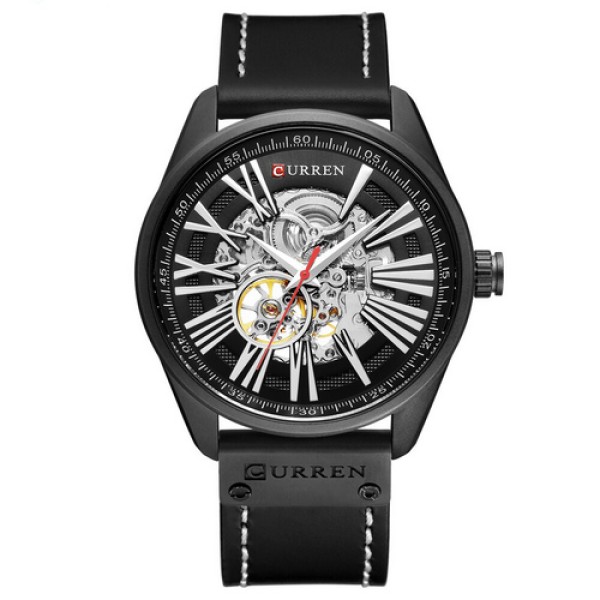 Мужские наручные часы Curren 8299 All Black с кварцевым механизмом и кожаным ремешком