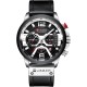 Мужские часы Curren 8329 Black-Silver с хронографом и кожаным ремешком