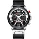 Мужские часы Curren 8329 Black-Silver с хронографом и кожаным ремешком