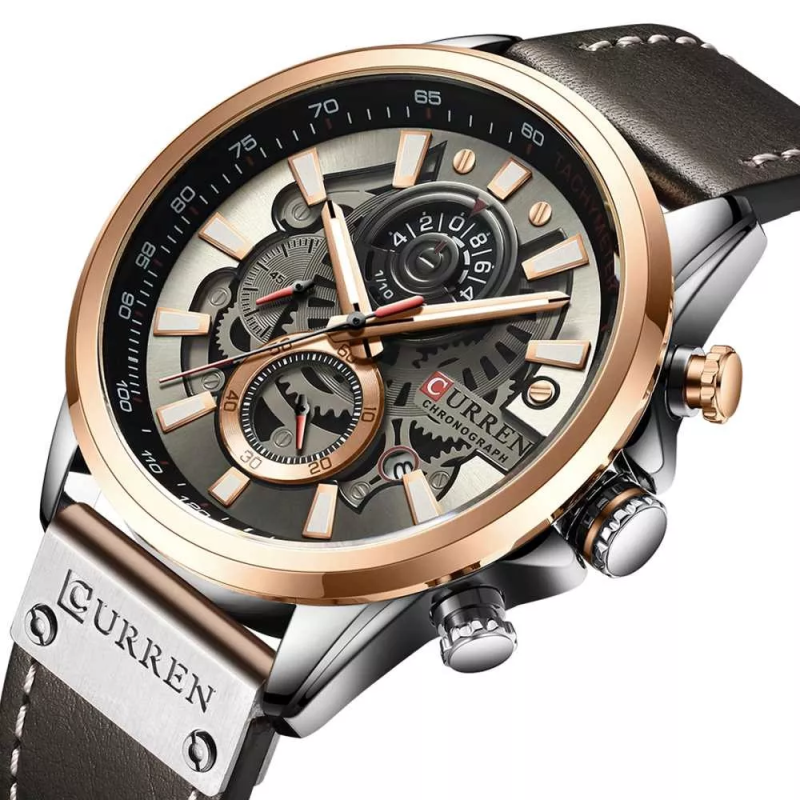 Мужские наручные часы Curren 8380 Black-Brown с хронографом и кожаным ремешком