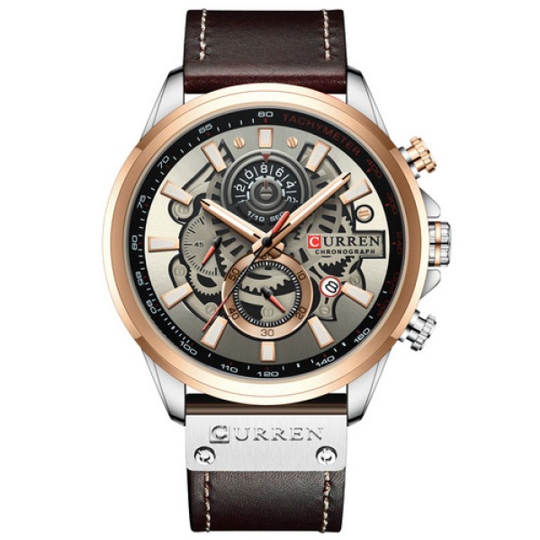 Мужские наручные часы Curren 8380 Black-Brown с хронографом и кожаным ремешком