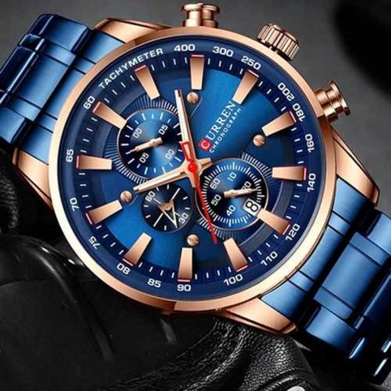 Мужские наручные часы Curren 8351 Blue-Cuprum с хронографом и календарем