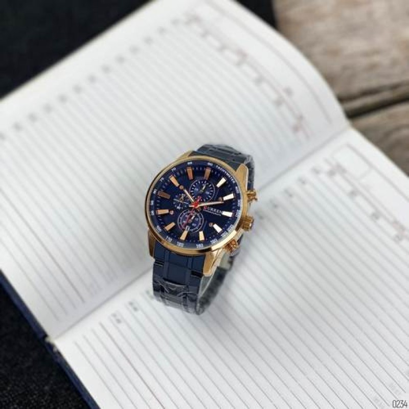 Мужские наручные часы Curren 8351 Blue-Cuprum с хронографом и календарем