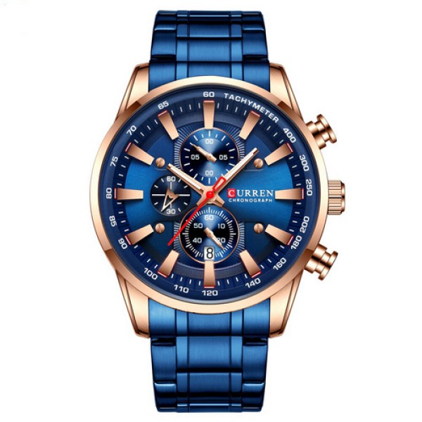 Мужские наручные часы Curren 8351 Blue-Cuprum с хронографом и календарем