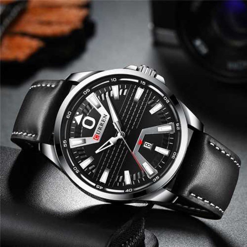 Мужские часы Curren 8379 Silver-Black с кварцевым механизмом и календарем