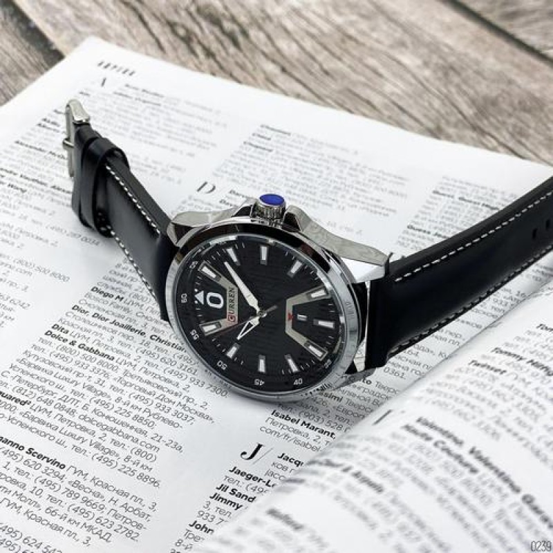Мужские часы Curren 8379 Silver-Black с кварцевым механизмом и календарем