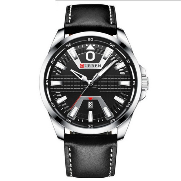 Мужские часы Curren 8379 Silver-Black с кварцевым механизмом и календарем