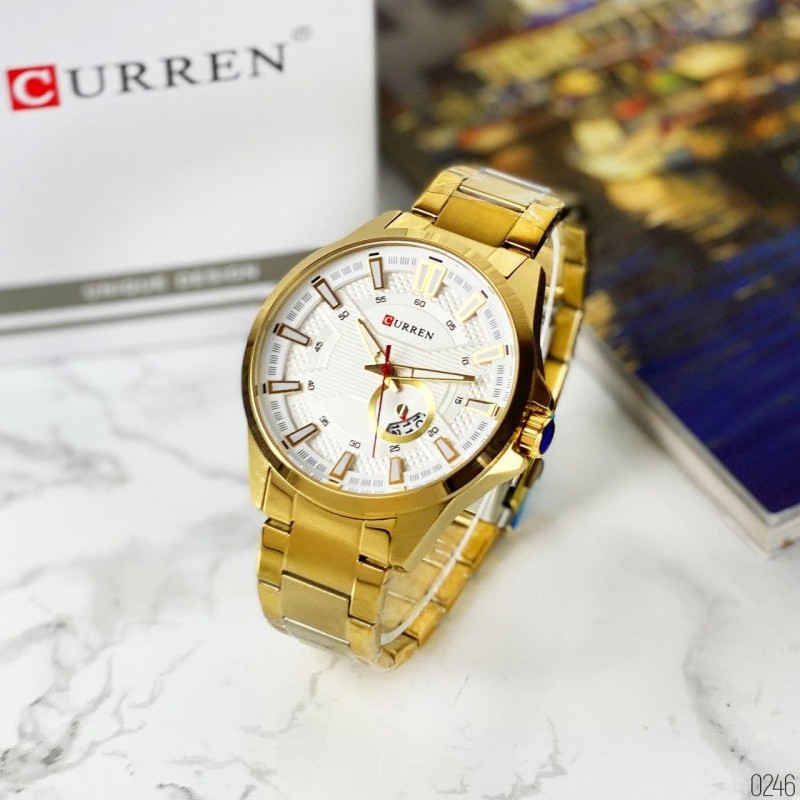 Мужские наручные часы Curren 8372 Gold-White с хронографом и металлическим браслетом