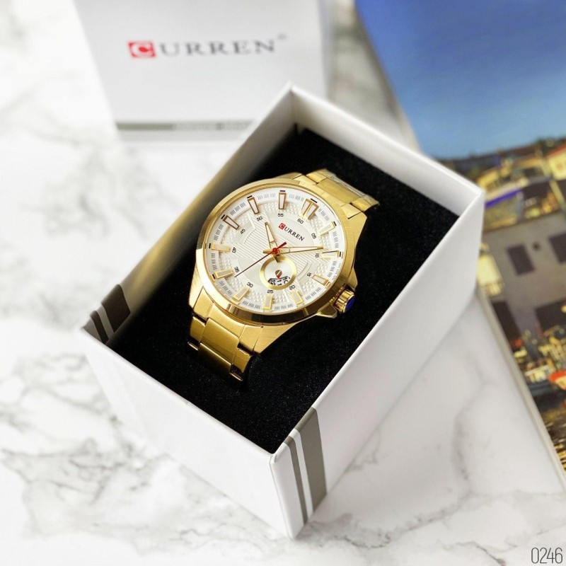 Мужские наручные часы Curren 8372 Gold-White с хронографом и металлическим браслетом