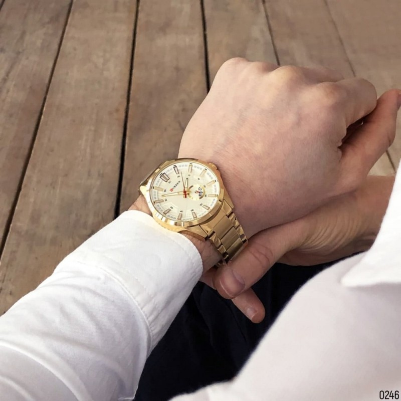 Мужские наручные часы Curren 8372 Gold-White с хронографом и металлическим браслетом