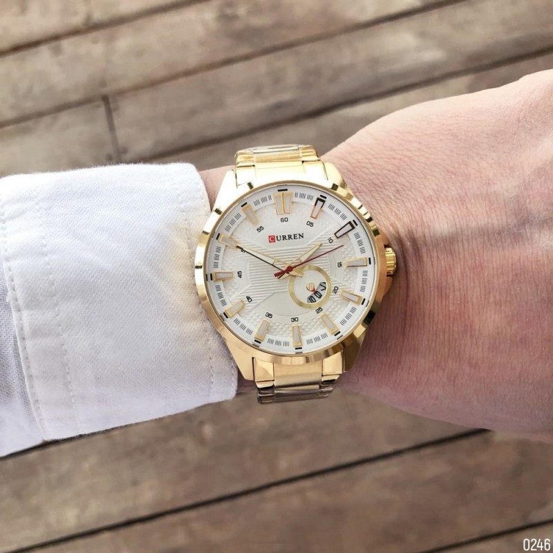 Мужские наручные часы Curren 8372 Gold-White с хронографом и металлическим браслетом