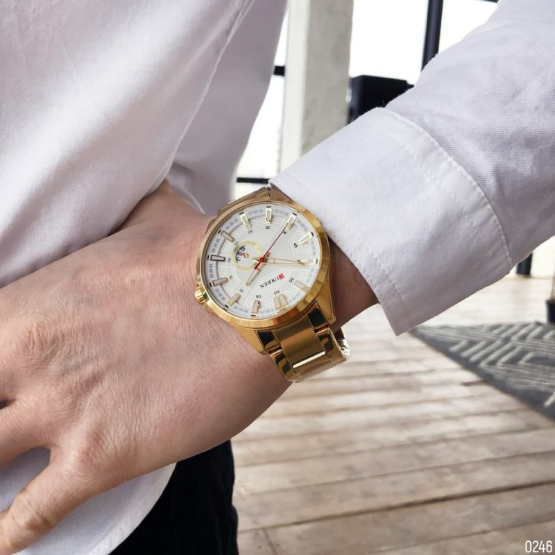 Мужские наручные часы Curren 8372 Gold-White с хронографом и металлическим браслетом