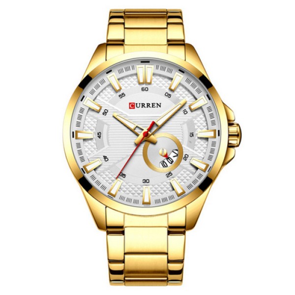 Мужские наручные часы Curren 8372 Gold-White с хронографом и металлическим браслетом