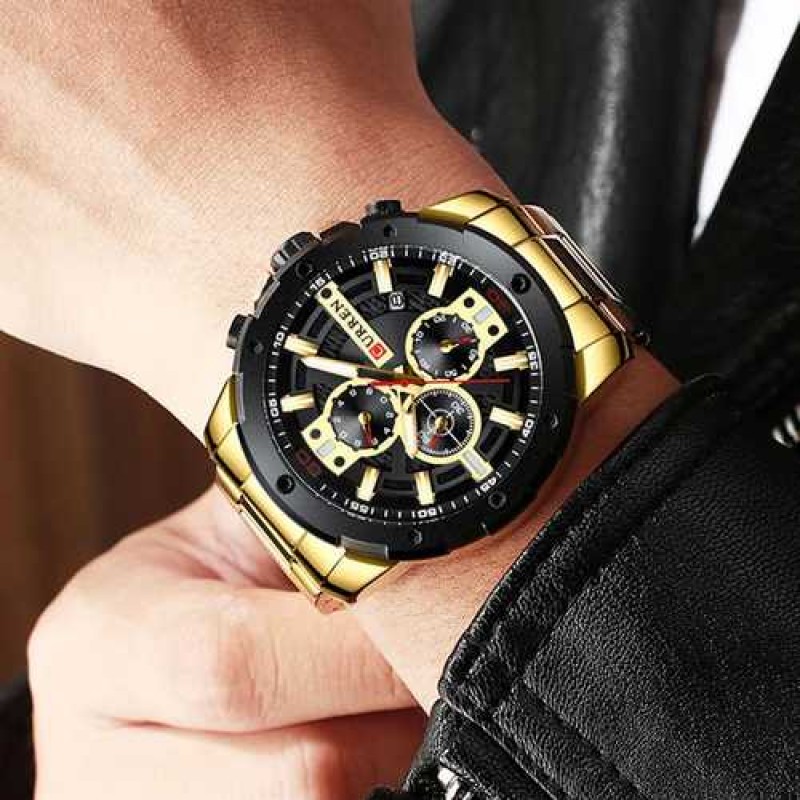 Мужские наручные часы Curren 8336 Gold-Black с хронографом и металлическим браслетом
