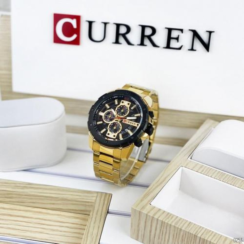 Мужские наручные часы Curren 8336 Gold-Black с хронографом и металлическим браслетом