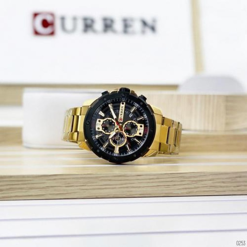 Мужские наручные часы Curren 8336 Gold-Black с хронографом и металлическим браслетом