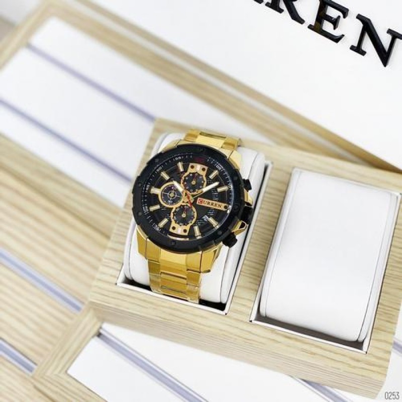 Мужские наручные часы Curren 8336 Gold-Black с хронографом и металлическим браслетом