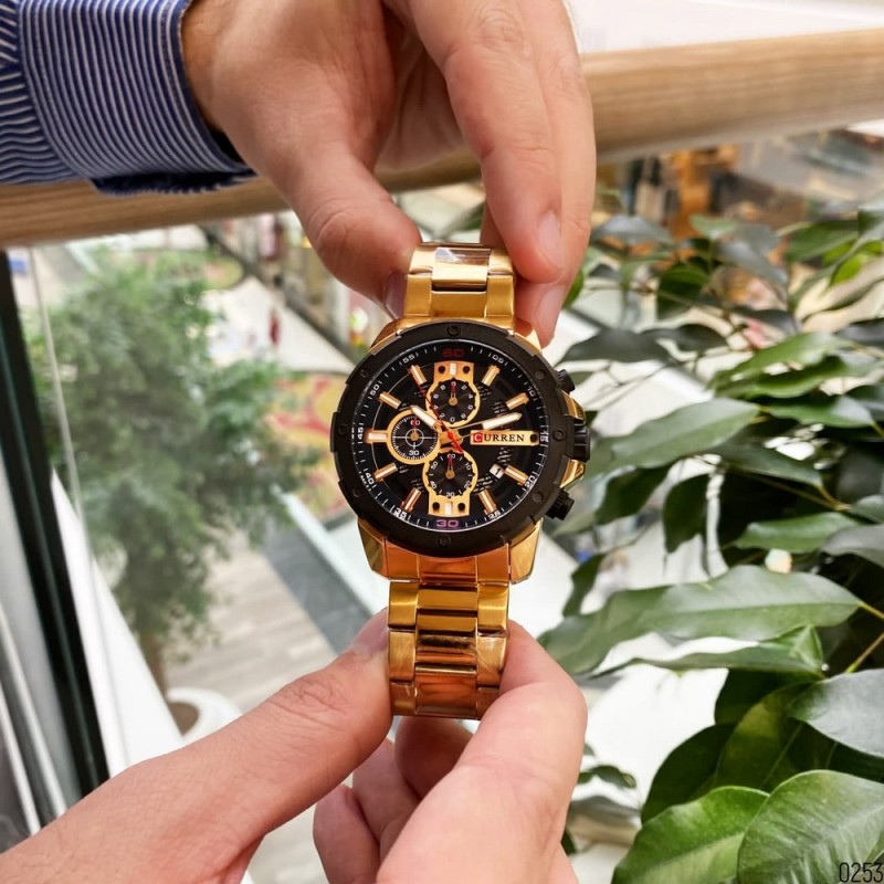 Мужские наручные часы Curren 8336 Gold-Black с хронографом и металлическим браслетом