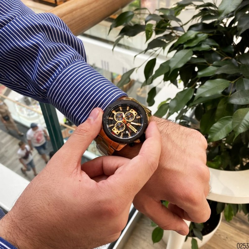 Мужские наручные часы Curren 8336 Gold-Black с хронографом и металлическим браслетом