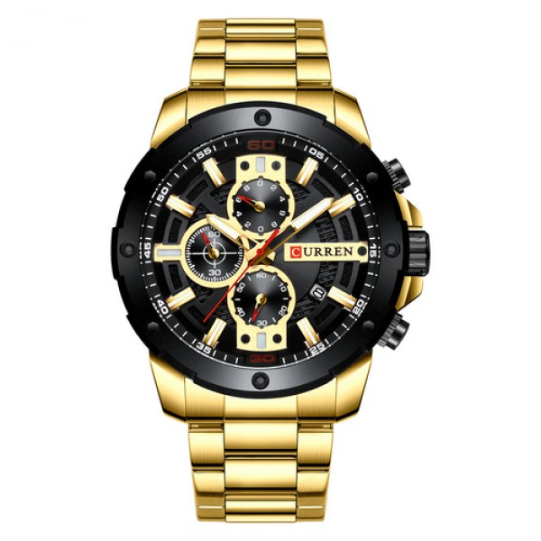 Мужские наручные часы Curren 8336 Gold-Black с хронографом и металлическим браслетом
