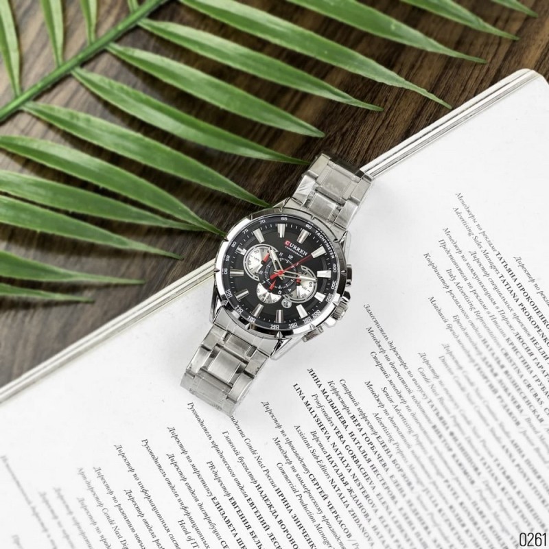 Мужские часы Curren 8363 Silver-Black с хронографом и металлическим браслетом