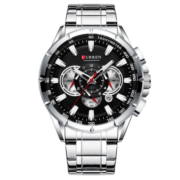 Мужские часы Curren 8363 Silver-Black с хронографом и металлическим браслетом
