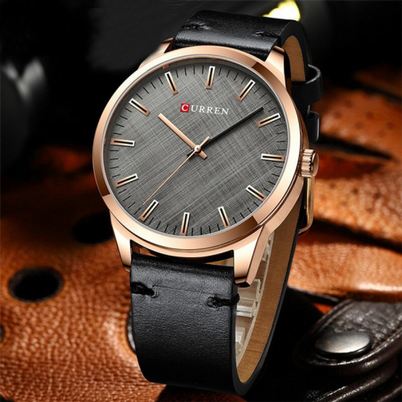 Мужские часы Curren 8386 Black-Gold-Gray с кварцевым механизмом и кожаным ремешком