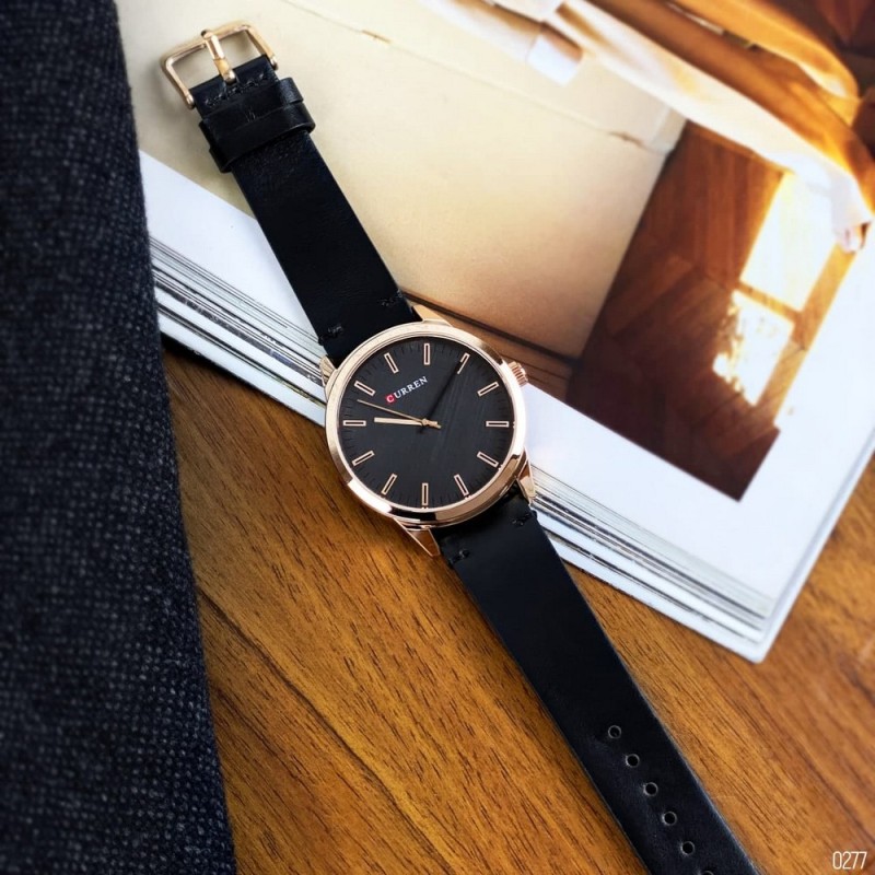 Мужские часы Curren 8386 Black-Gold-Gray с кварцевым механизмом и кожаным ремешком