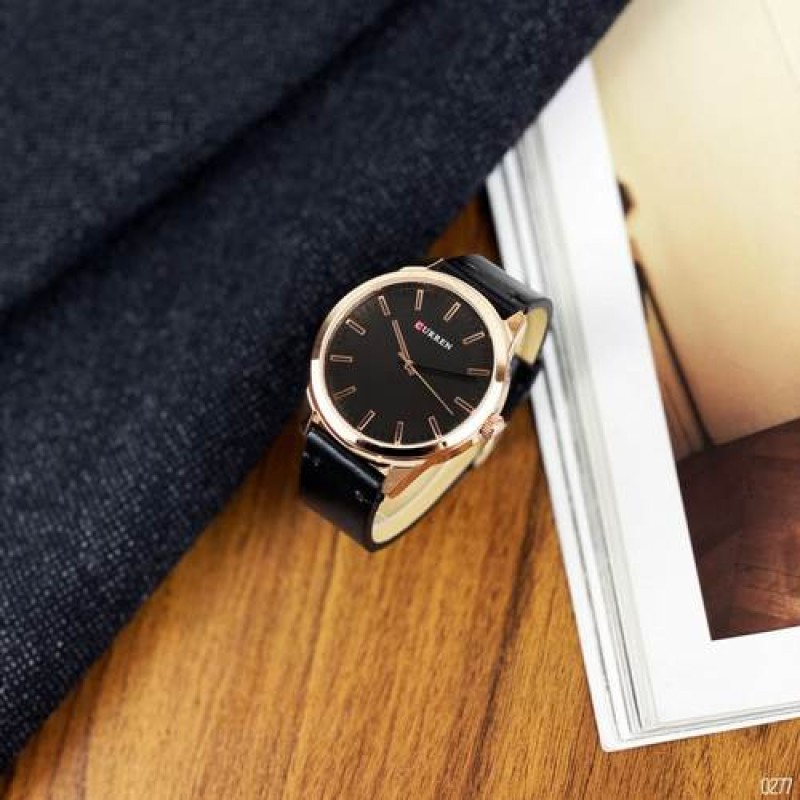 Мужские часы Curren 8386 Black-Gold-Gray с кварцевым механизмом и кожаным ремешком