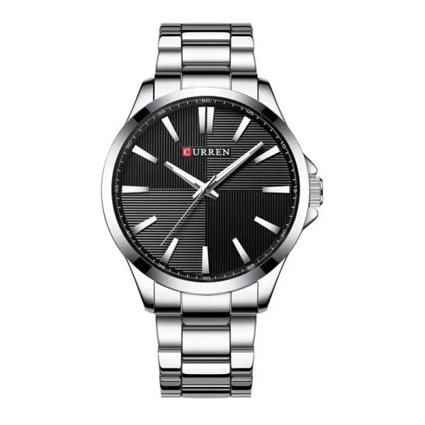 Мужские часы Curren 8407 Silver-Black с металлическим браслетом и минеральным стеклом