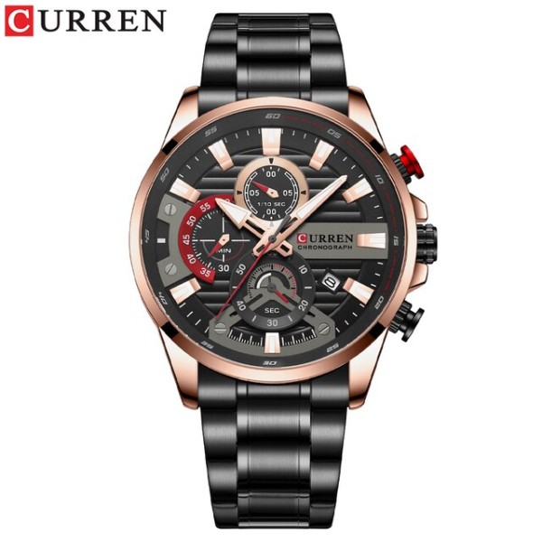 Мужские часы Curren 8415 Black-Gold с хронографом и металлическим браслетом