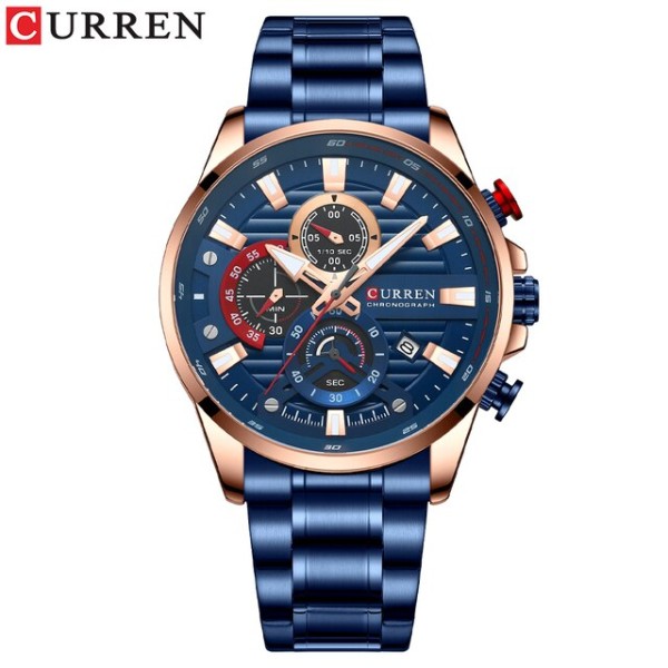 Мужские часы Curren 8415 Blue-Gold с хронографом и металлическим браслетом