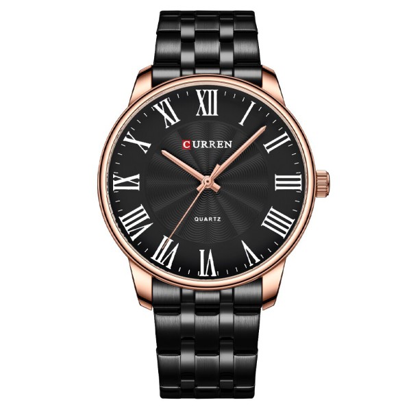 Чоловічий годинник Curren 8422 Black-Gold з металевим браслетом та мінеральним склом