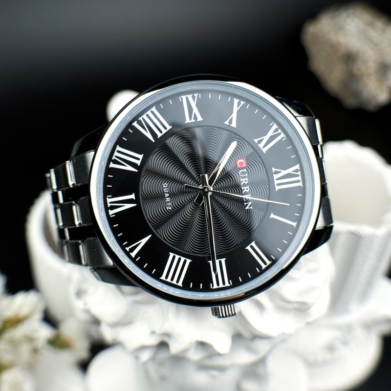 Мужские часы Curren 8422 Silver-Black со стальным браслетом и минеральным стеклом