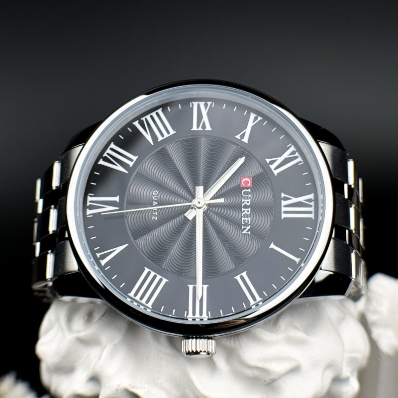 Мужские часы Curren 8422 Silver-Black со стальным браслетом и минеральным стеклом
