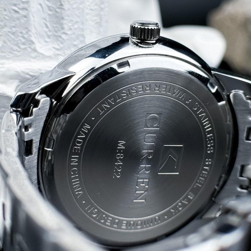 Мужские часы Curren 8422 Silver-Black со стальным браслетом и минеральным стеклом