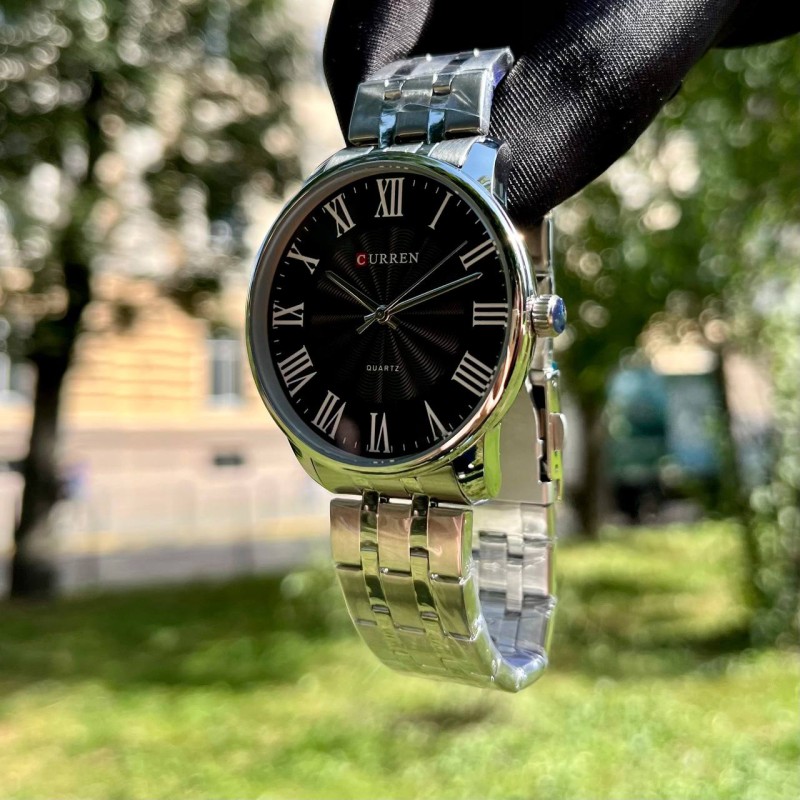 Мужские часы Curren 8422 Silver-Black со стальным браслетом и минеральным стеклом