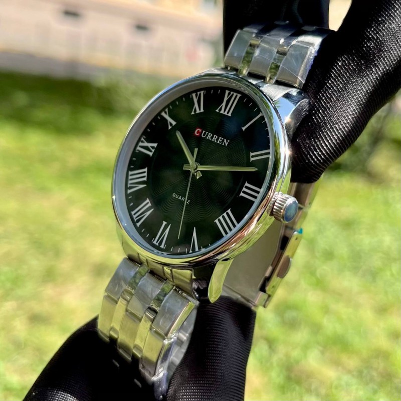 Мужские часы Curren 8422 Silver-Black со стальным браслетом и минеральным стеклом