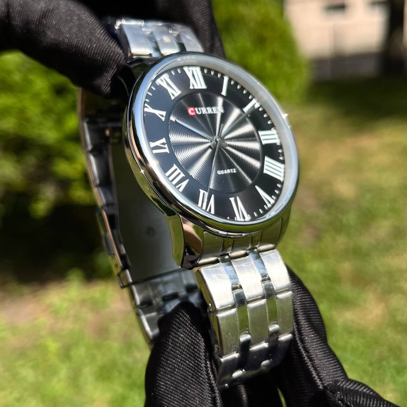 Мужские часы Curren 8422 Silver-Black со стальным браслетом и минеральным стеклом