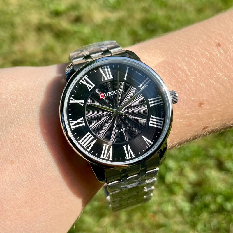 Мужские часы Curren 8422 Silver-Black со стальным браслетом и минеральным стеклом