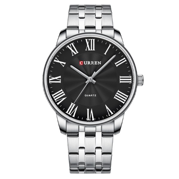 Мужские часы Curren 8422 Silver-Black со стальным браслетом и минеральным стеклом